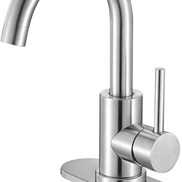 Single Handle Sink Faucet, Kitchen Faucet Brushed Nickel Single Handle, Kitchen Water Faucets with Anti-Splash Aerator, Suitable for Bathroom, RV, Bar Sink, Public Restroom, High Arc Spout