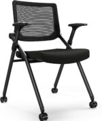 Foldable Office Chair with PU Wheels and Smooth Armrest-Ergonomic Mesh Bouncing Back, Stackable Conference Room Chair, Office Guest & Reception & Meeting Chair (Black)