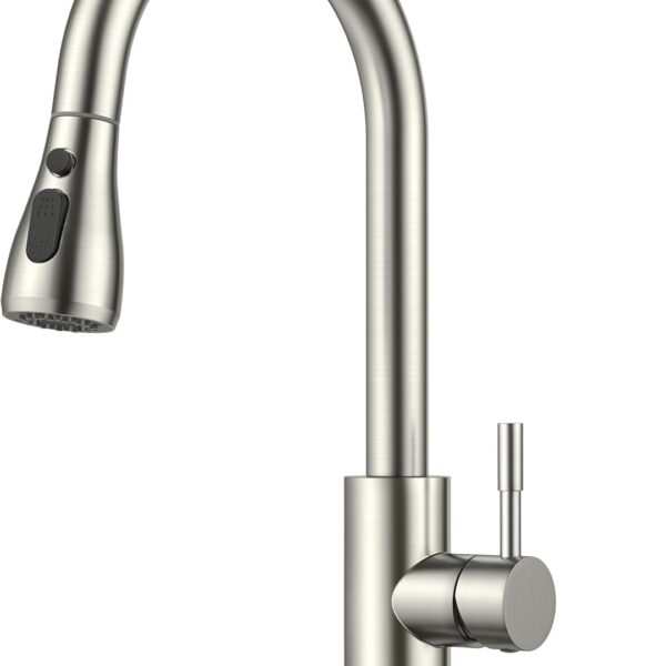 Kitchen Faucets with Pull Down Sprayer, Brushed Nickel High Arc Single Handle Stainless Steel Sink Faucet with Deck Plate for 1 or 3 Hole, Suitable for Farmhouse RV Bar Camper Laundry