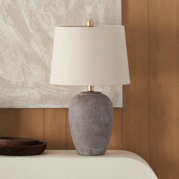 23" Rustic Brown with Gray Undertones Ceramic Pot Table Lamp for Bedroom, Living Room, Dining Room, Office, with Beige Shade